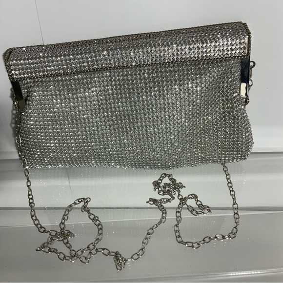 Natasha Shoulder Silver Sparkly Gem Clutch Special Occasion Evening Bag Chain - Picture 5 of 14